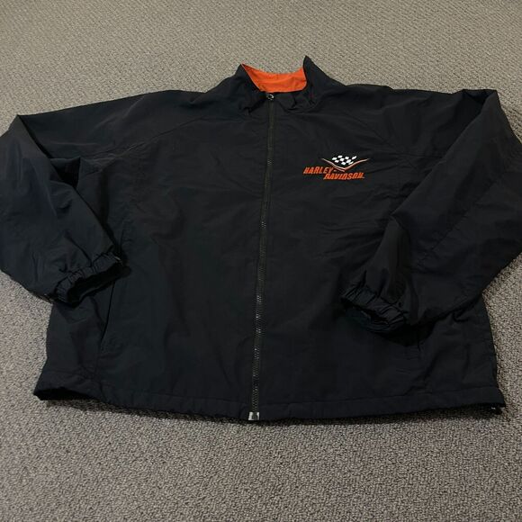 Harley Davidson Jacket Mens XL Black Nylon Full Zip Collared Long Sleeve
